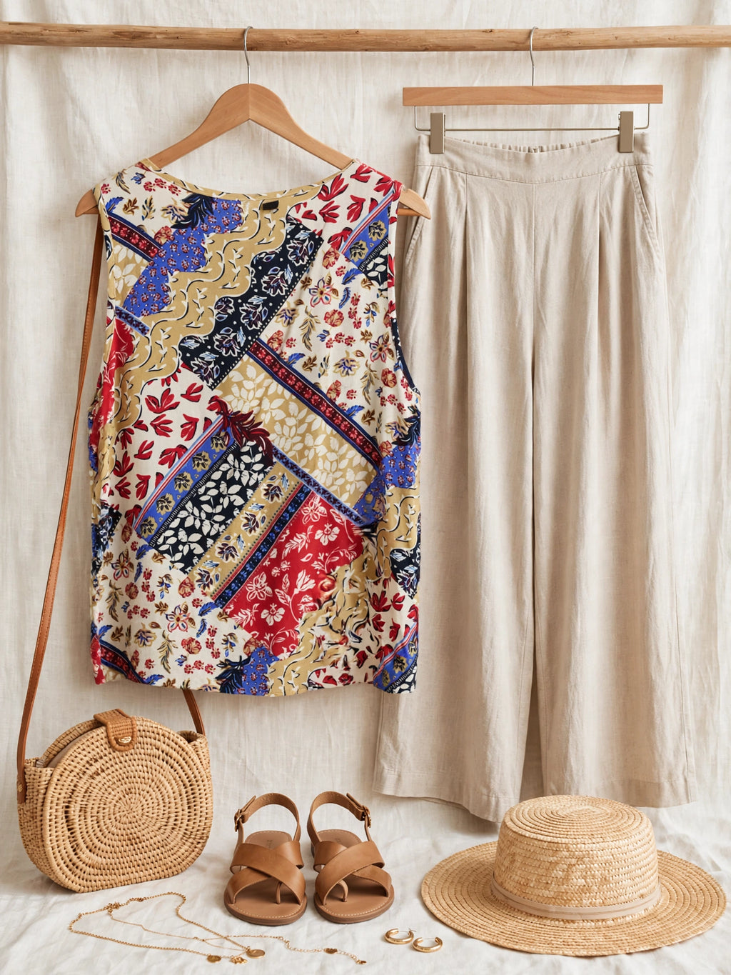 Boho Patchwork Sleeveless Blouse - Size 3XL