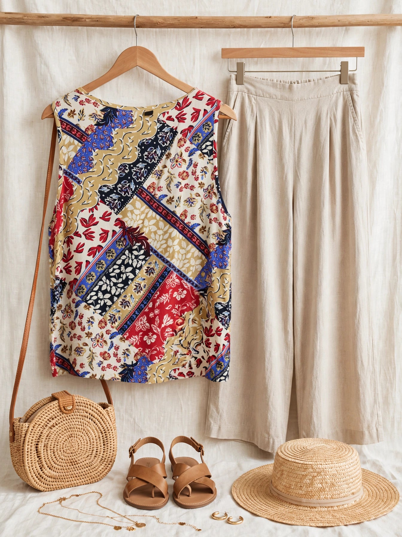 Boho Patchwork Sleeveless Blouse - Size 3XL