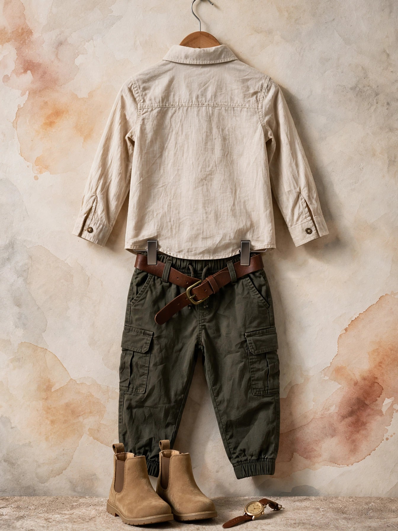 Boys Beige 100% Cotton Long Sleeve Button-Up Shirt | Size 5-6 Years