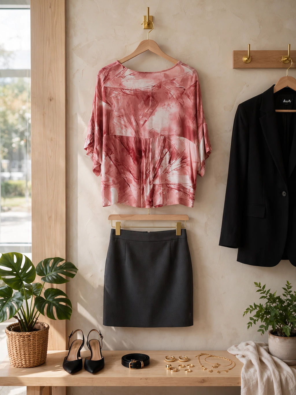 Poetry Dusty Rose White & Pink Watercolor Abstract Blouse - Size Small