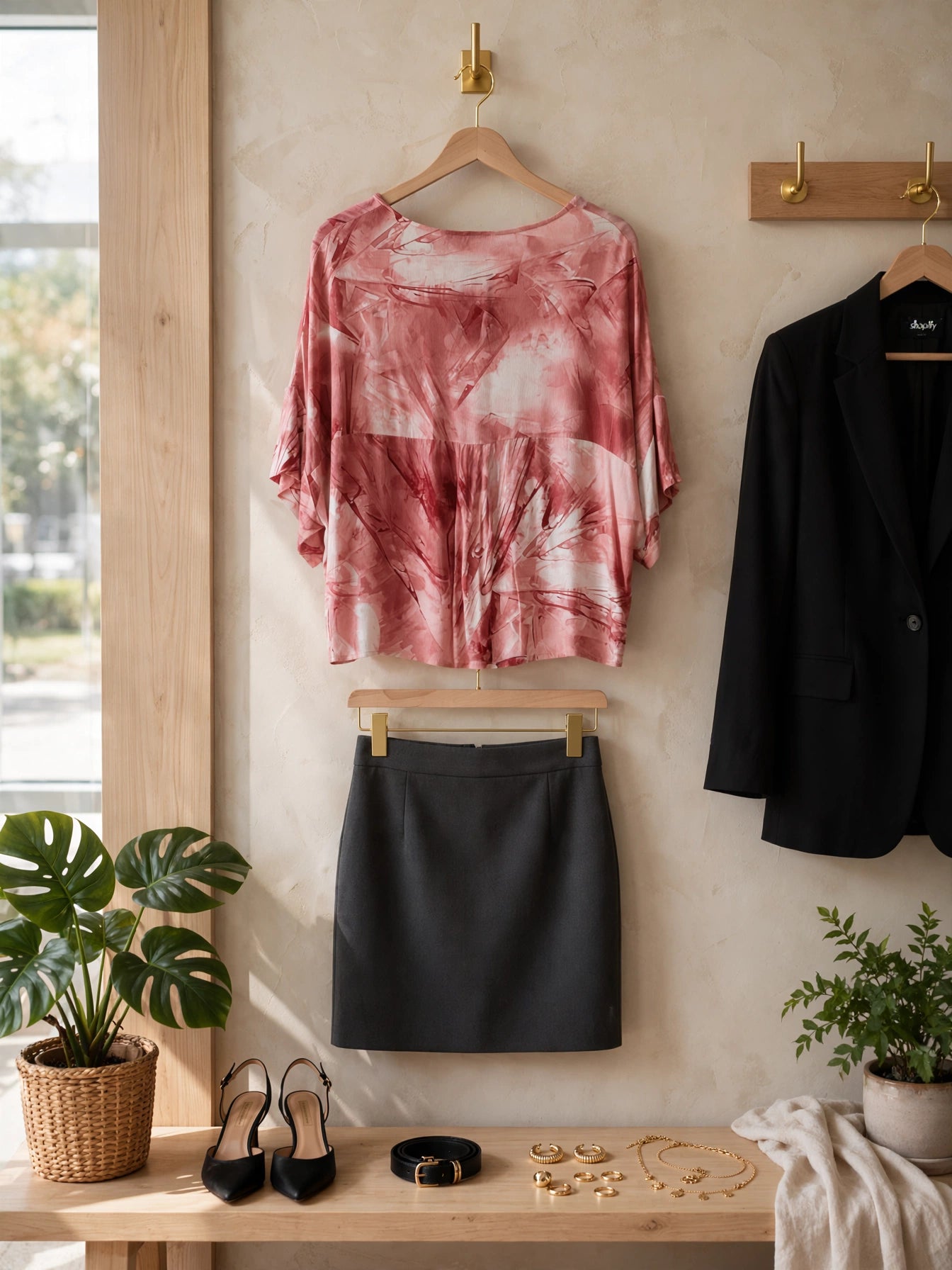 Poetry Dusty Rose White & Pink Watercolor Abstract Blouse - Size Small