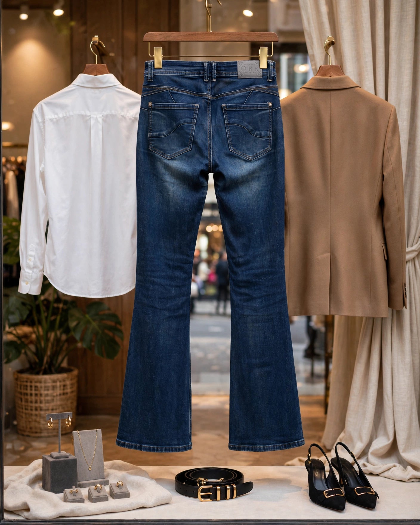 Dark Blue High-Waisted Bootcut Jeans - Size 36