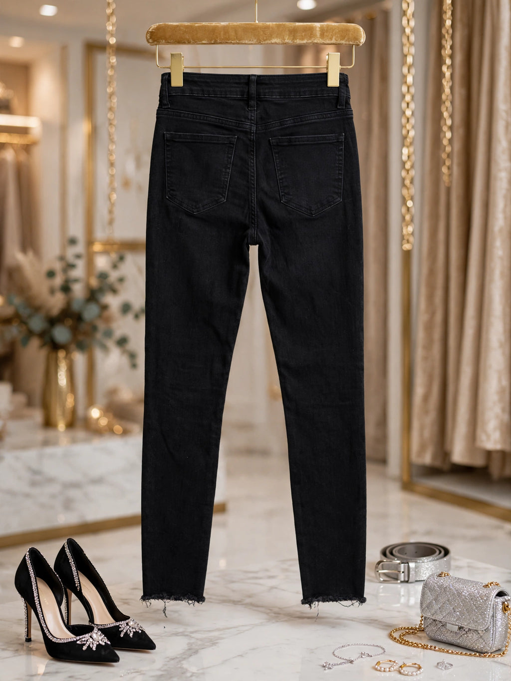 REAL DNM Women's Black Rhinestone Embellished Skinny Jeans - Size 34