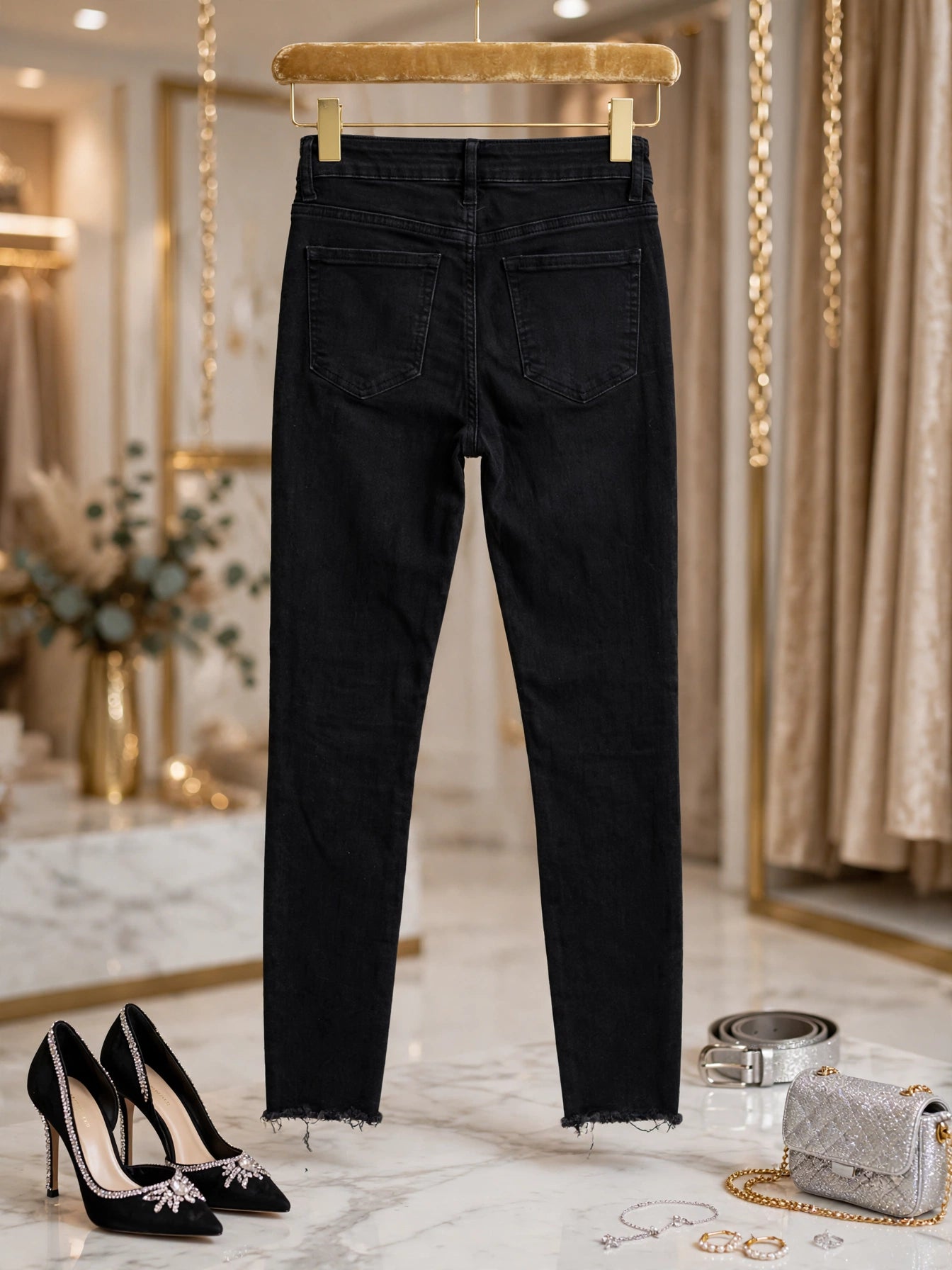 REAL DNM Women's Black Rhinestone Embellished Skinny Jeans - Size 34