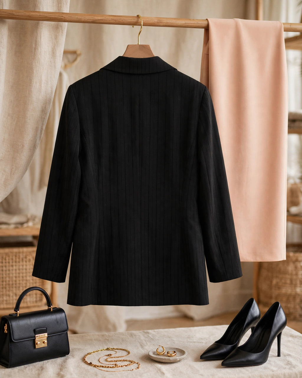 Oasis Black Pinstripe Blazer Jacket - Size 34
