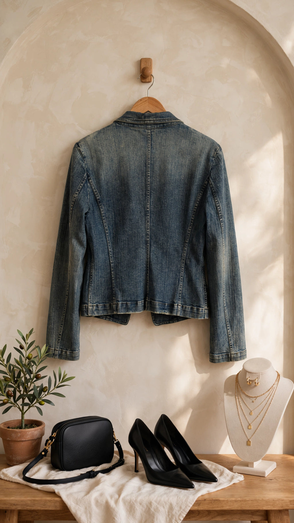 Vintage Faded Blue Denim Blazer Jacket - Size Small