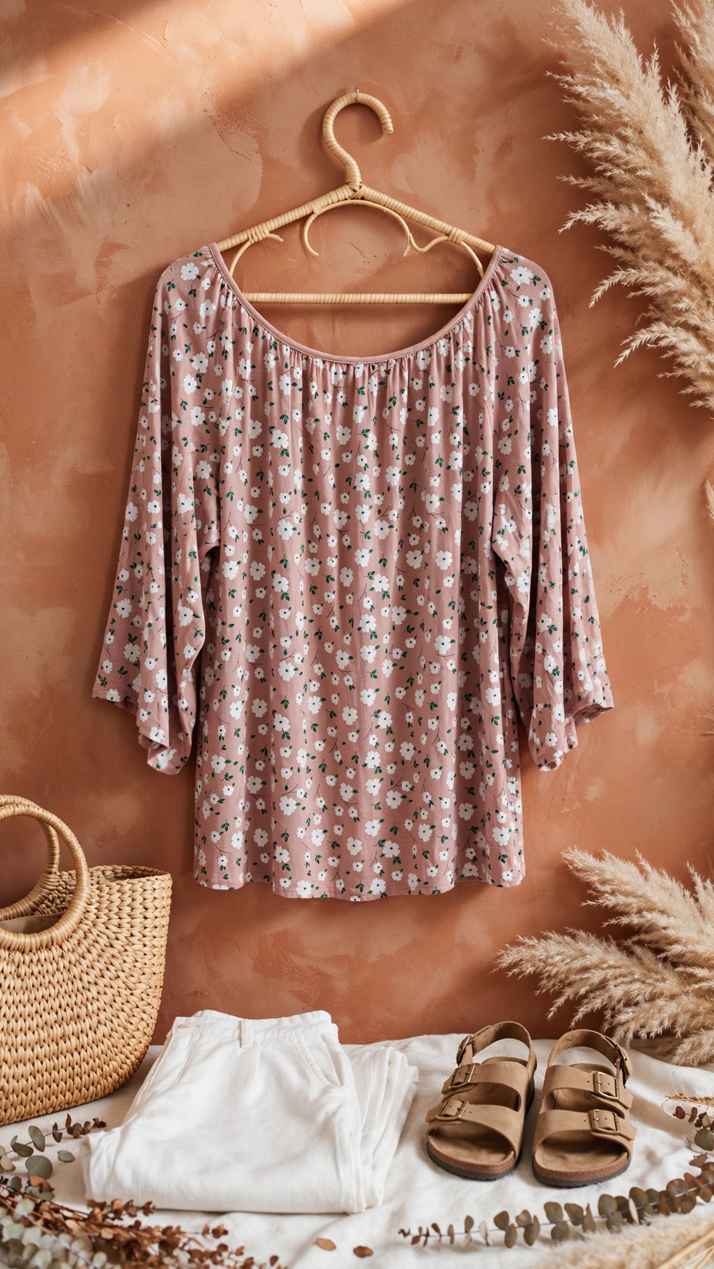 Dusty Pink Floral Boho Blouse - Size 4XL