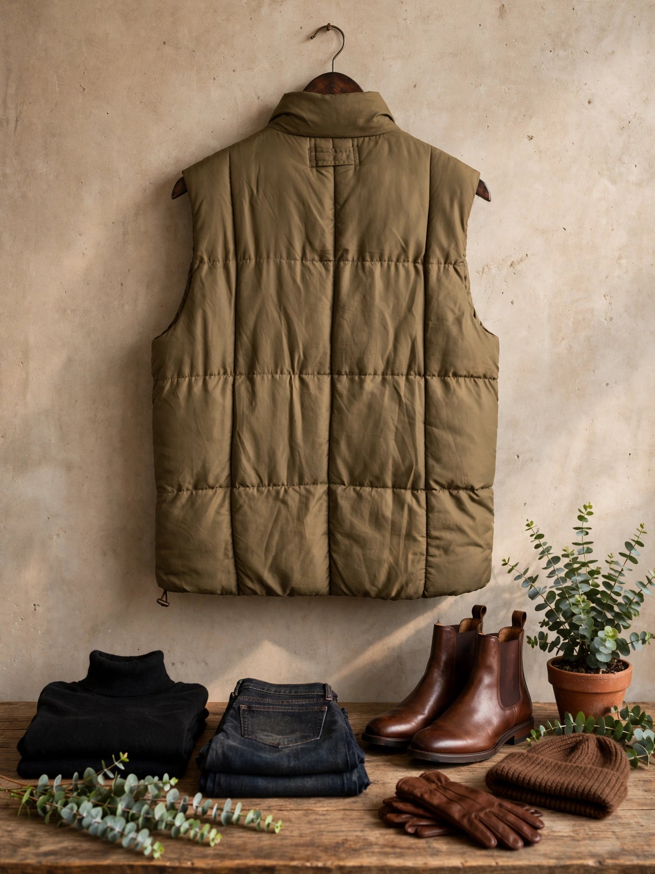 NKD Reward Classic Aviator Gilet Olive Green Puffer Vest - Size 2XL
