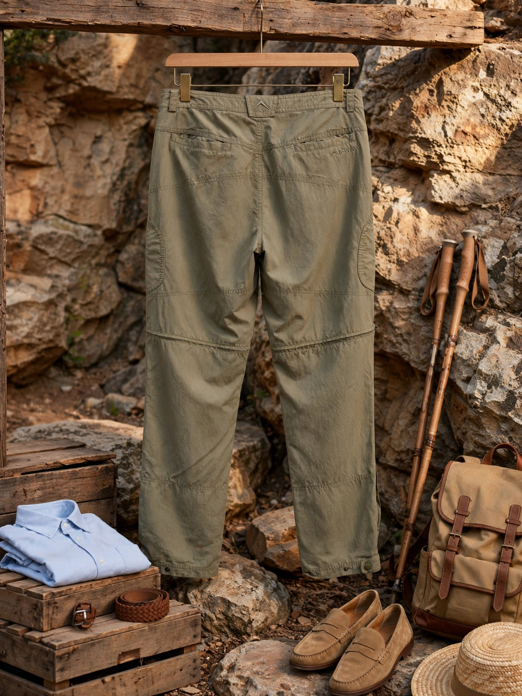 K-Way Olive Green Men's Convertible Zip-Off Hiking Pants - Size 34