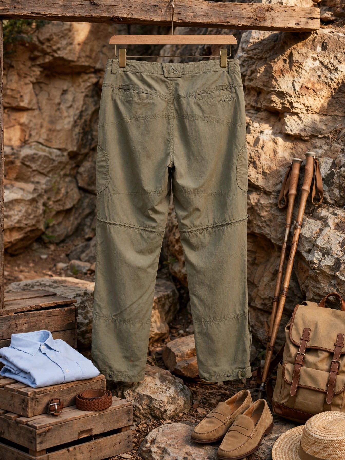 K-Way Olive Green Men's Convertible Zip-Off Hiking Pants - Size 34
