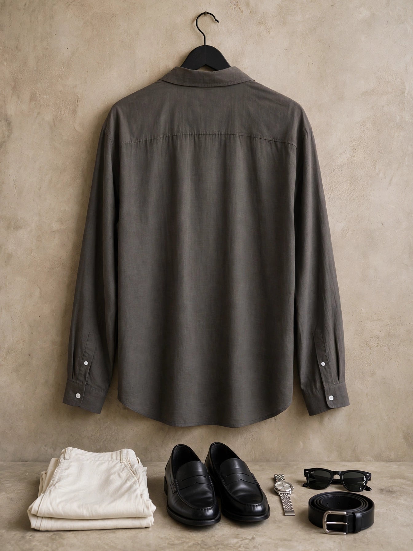 Men's Charcoal Grey Linen Blend Button-Up Shirt - Size 5XL