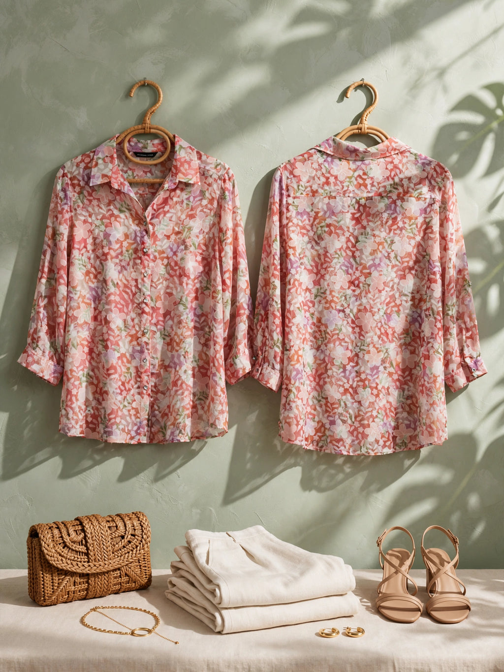 Miladys Coral Pink Floral Sheer Blouse - Size 38