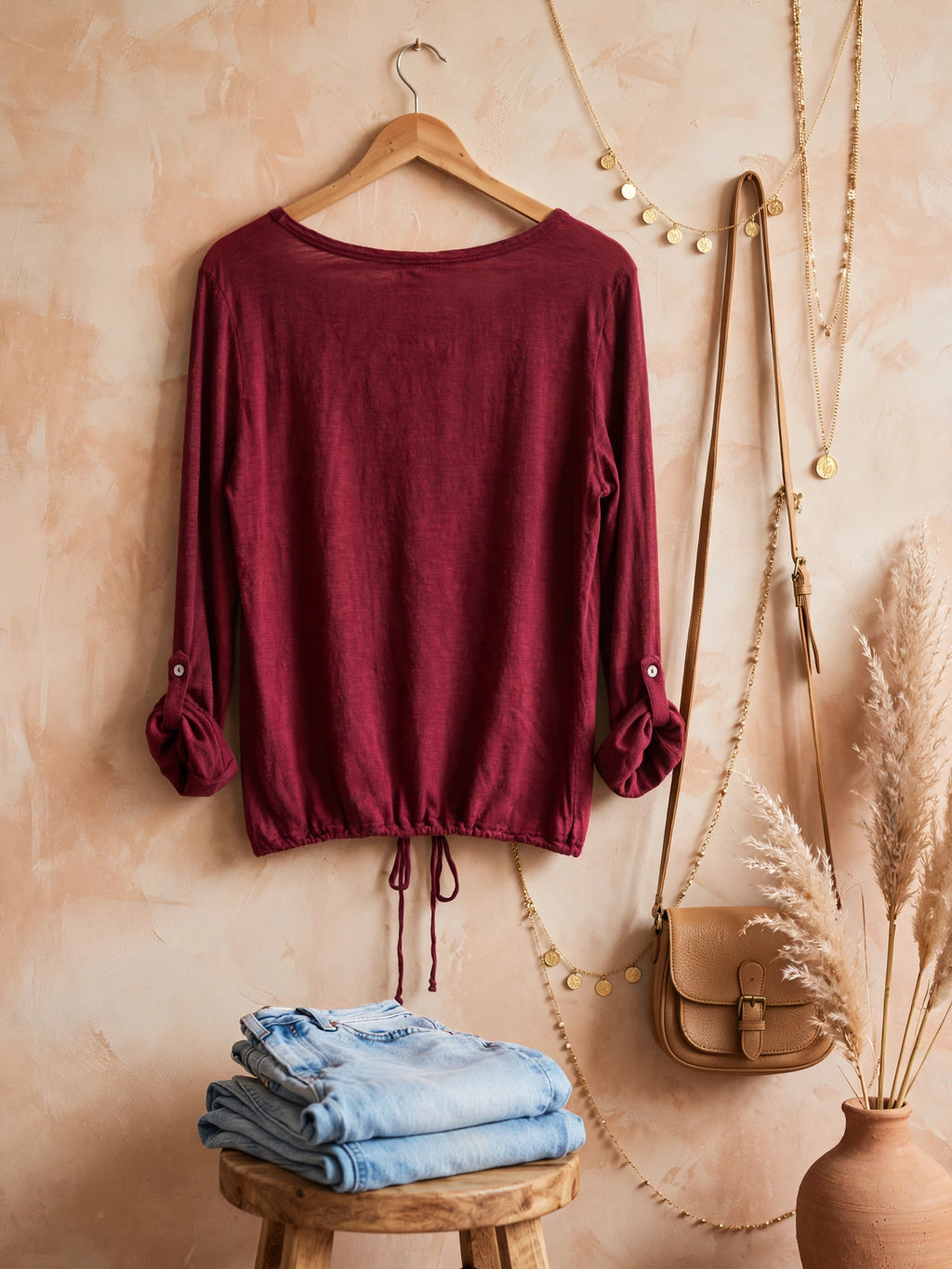 Burgundy Drawstring TRU Blouse - Size 42