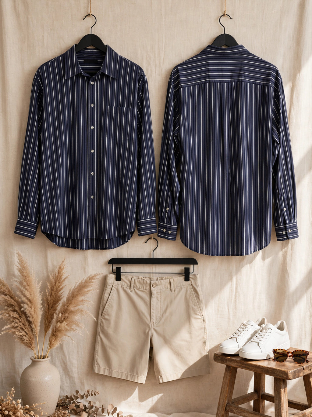 Men's Navy Striped Jeep Long Sleeve Shirt - Size 2XL