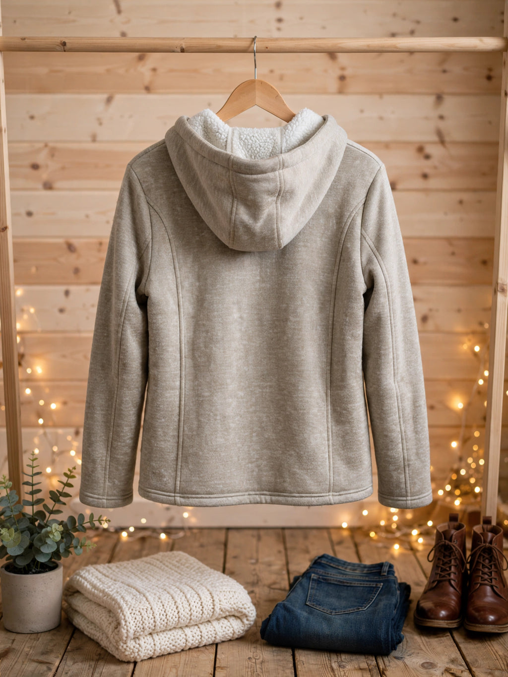 Oatmeal Beige Maxed Sherpa-Lined Hooded Jacket - Size M