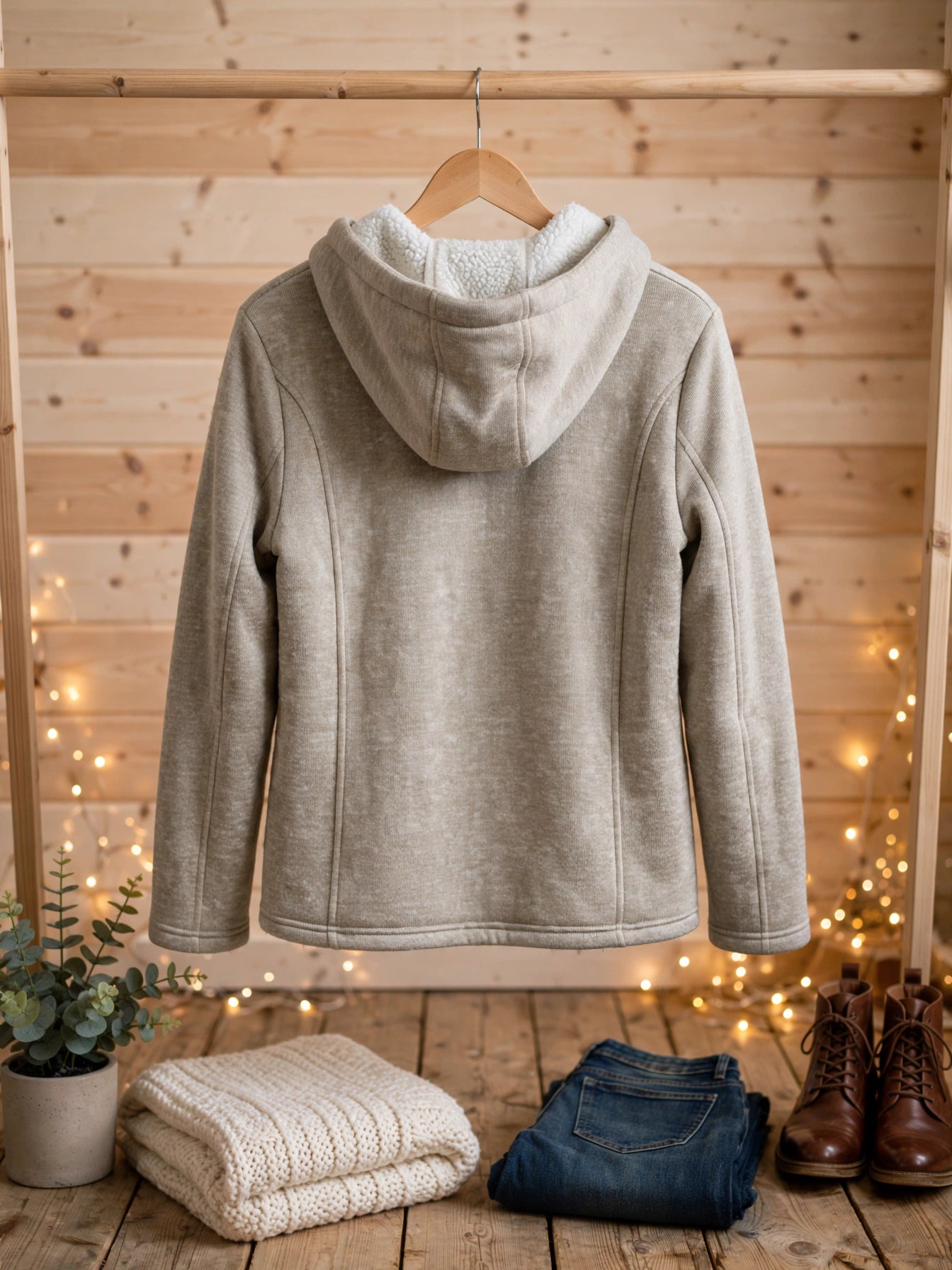 Oatmeal Beige Maxed Sherpa-Lined Hooded Jacket - Size M