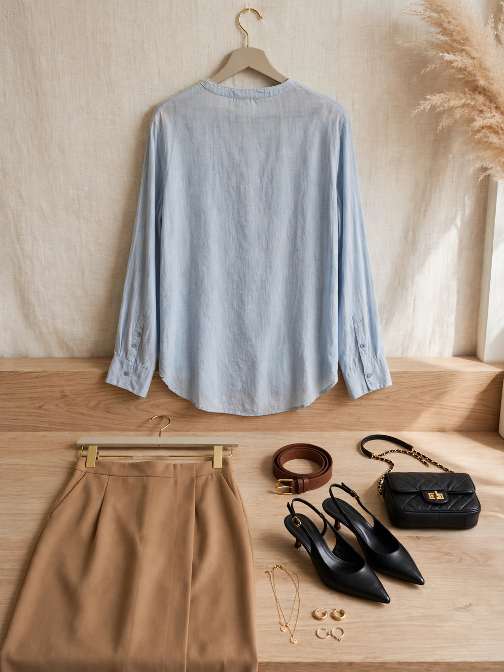 Women Light Blue Chambray Button-Up Cotton Blouse - Size XL