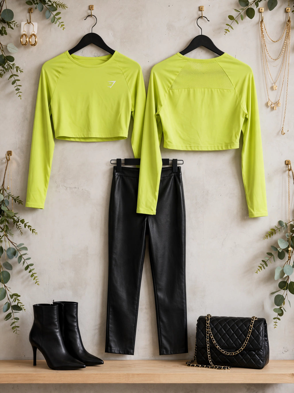 Women's Gymshark Acid Lime Cropped Long Sleeve Top - Size XS