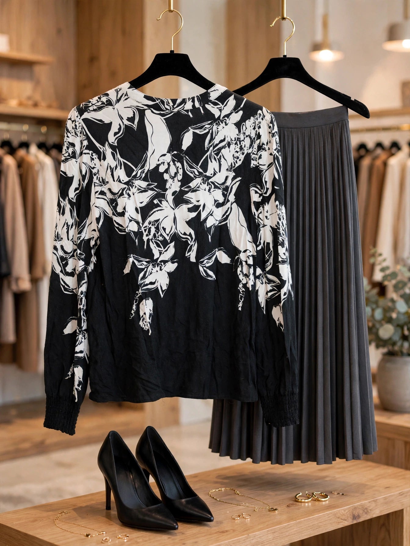 Woman Floral Black & White Botanical Print Blouse - Size Small