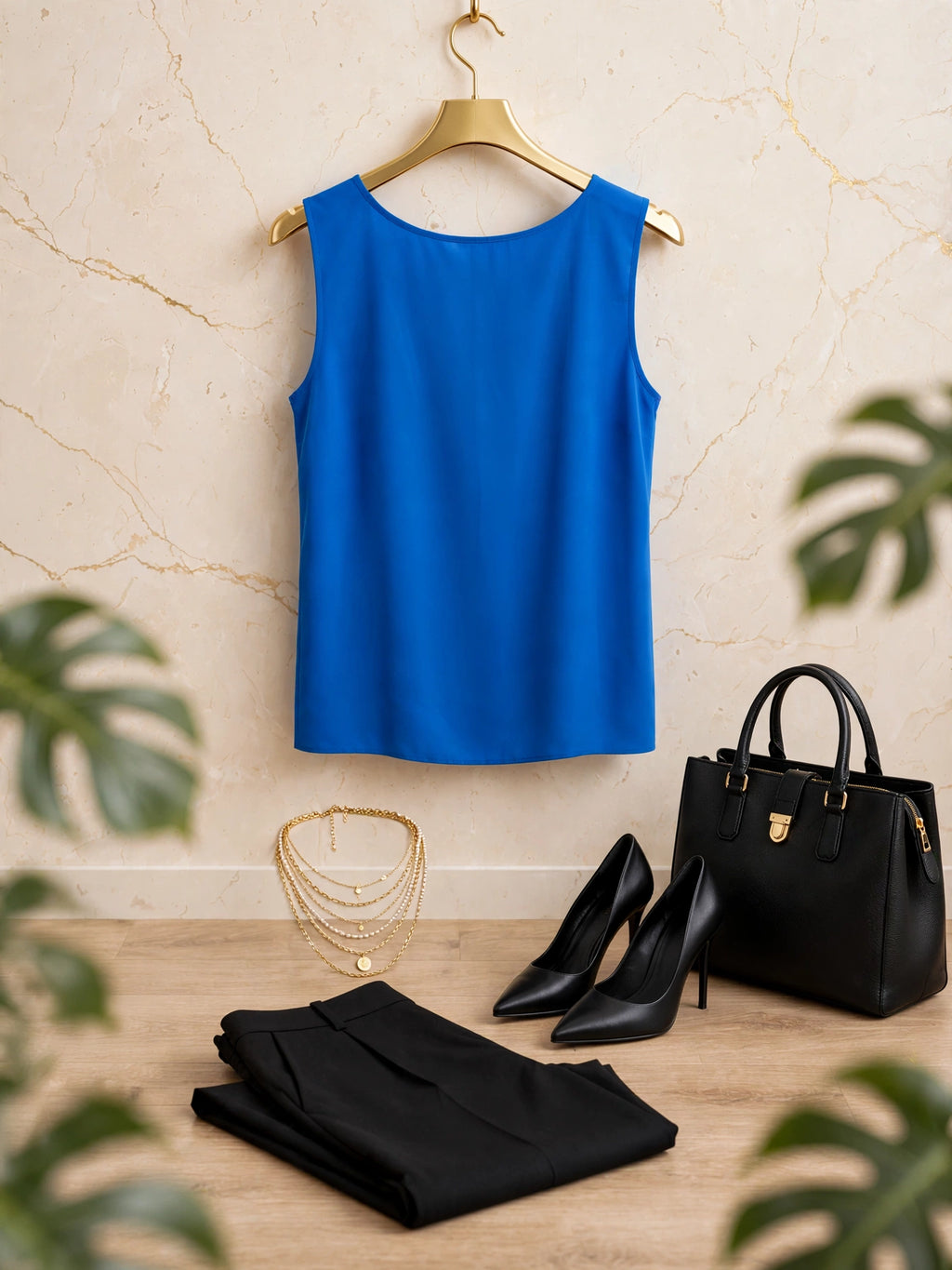 Cobalt Blue Sleeveless Double-Layer Blouse - Size 36