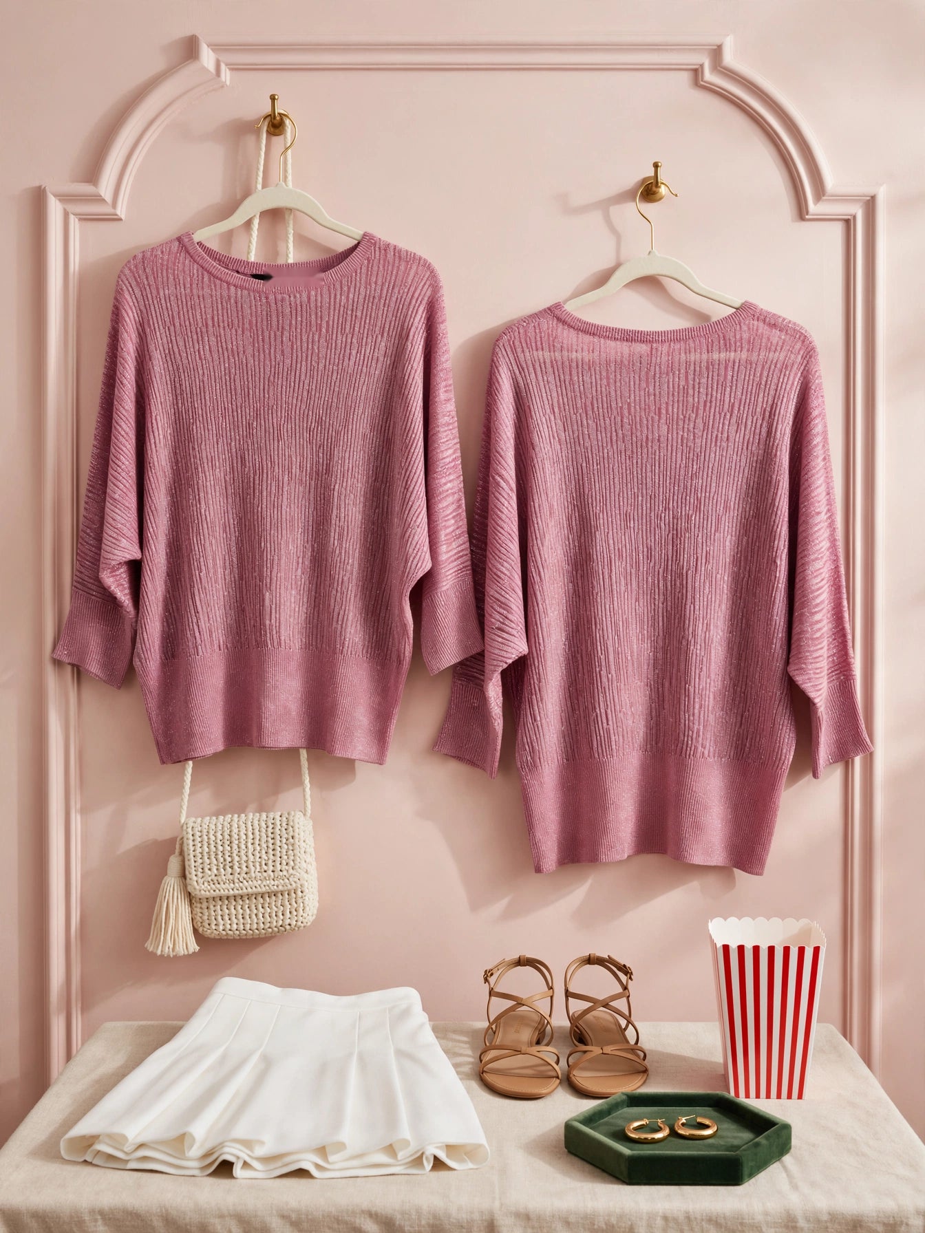 Ladies Dusty Mauve Pink Shimmer Sweater - Size Medium