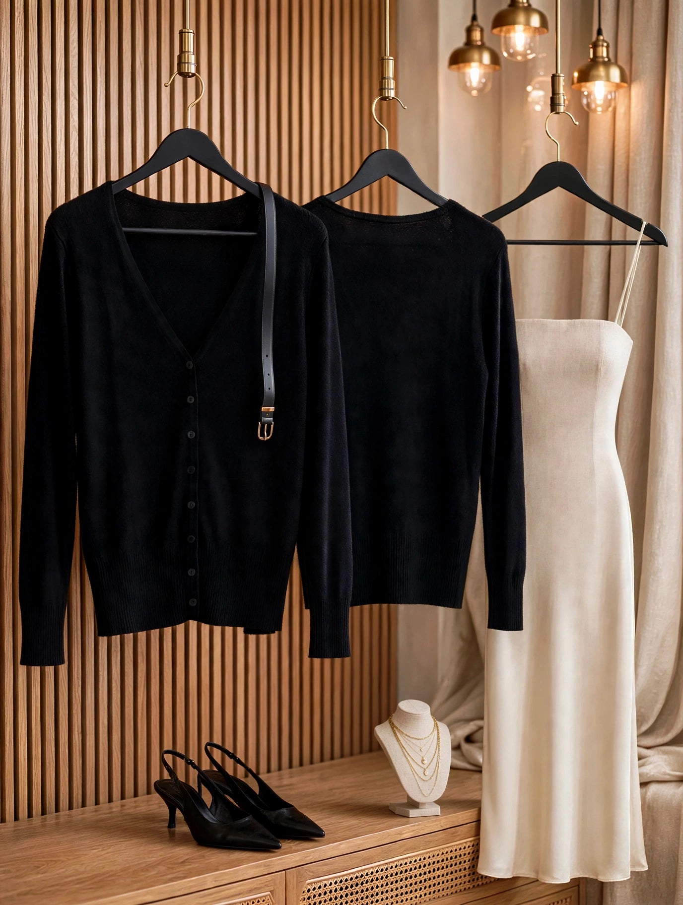 Black Classic V-Neck Button-Up Cardigan Jersey - Size Medium
