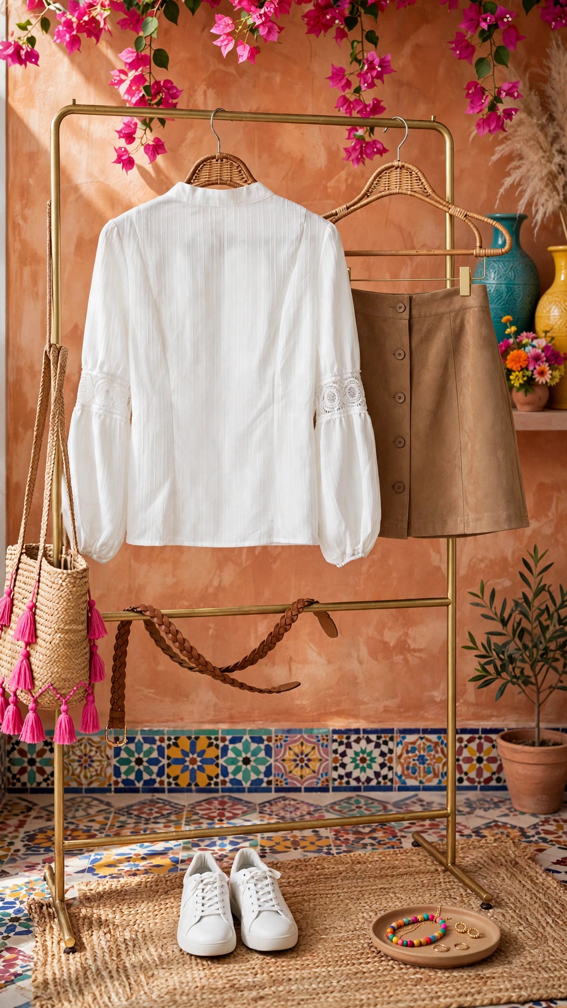 White Broderie Eyelet Balloon Sleeve Blouse - Size Medium