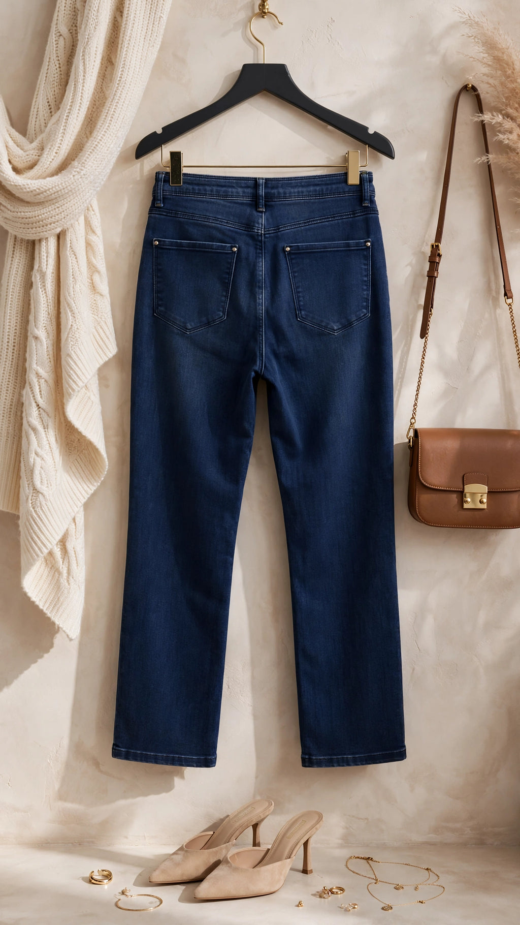 Queenspark Dark Indigo Straight-Leg Jeans with Crystal Pocket - Size 40