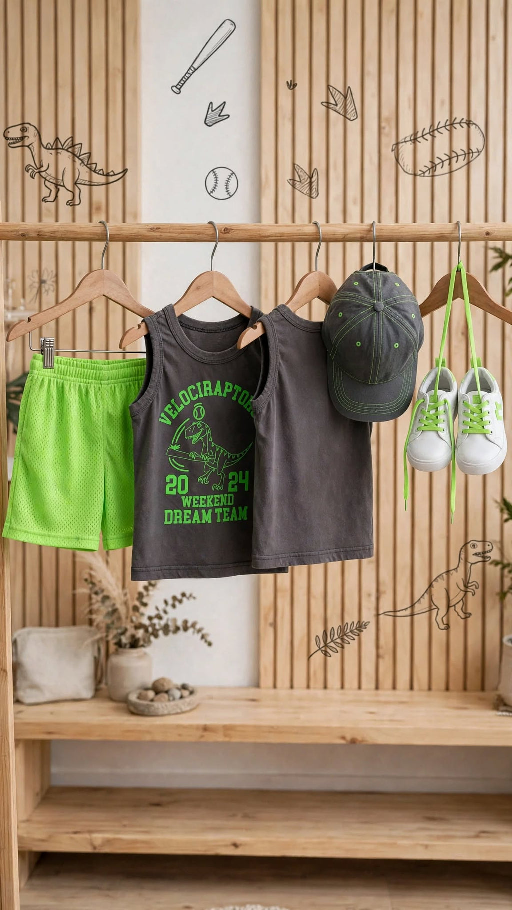 Ackermans Waga Dude Charcoal & Neon Green Velociraptors Tank Top - Size 4 to 5 Years