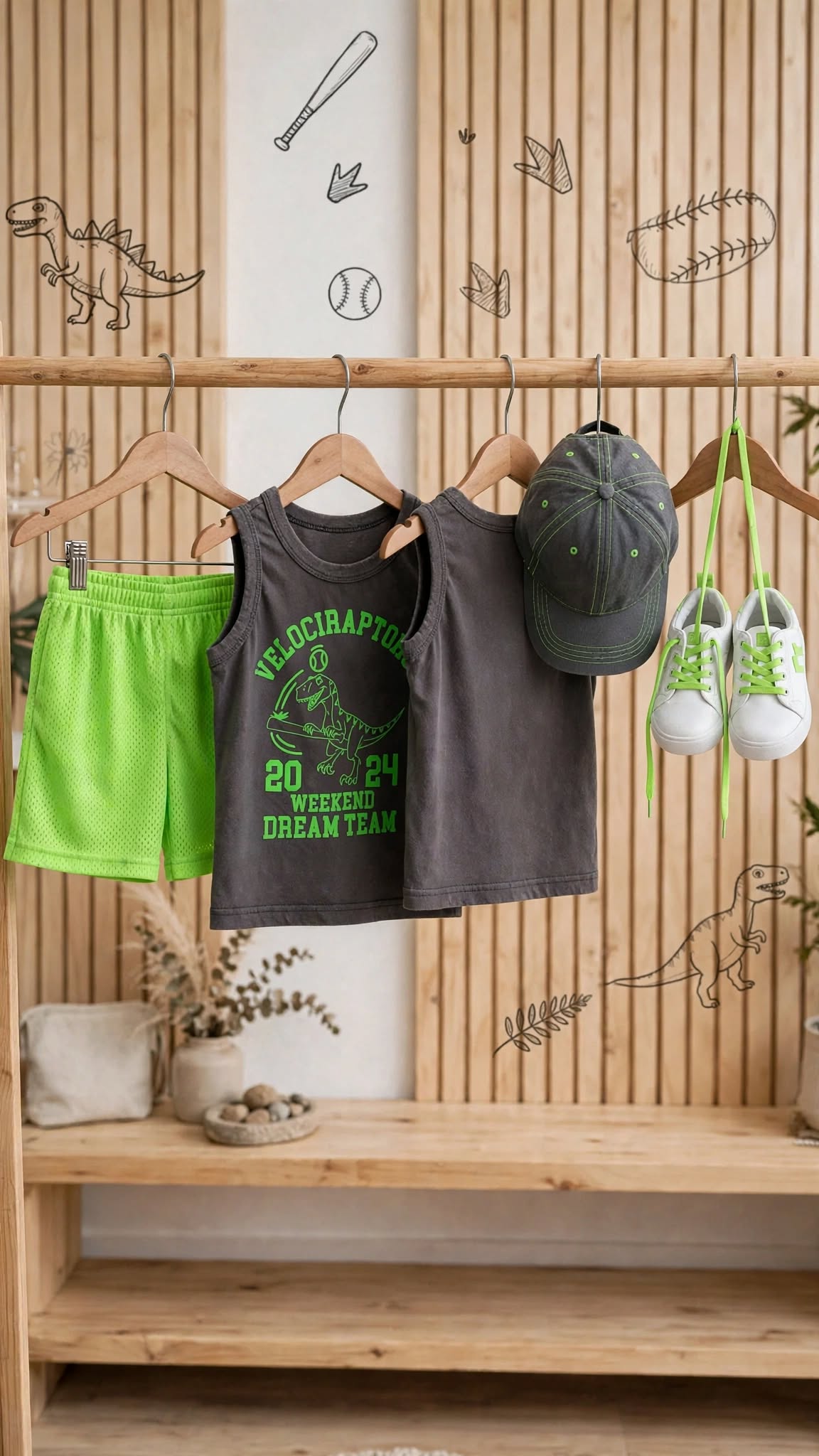 Ackermans Waga Dude Charcoal & Neon Green Velociraptors Tank Top - Size 4 to 5 Years