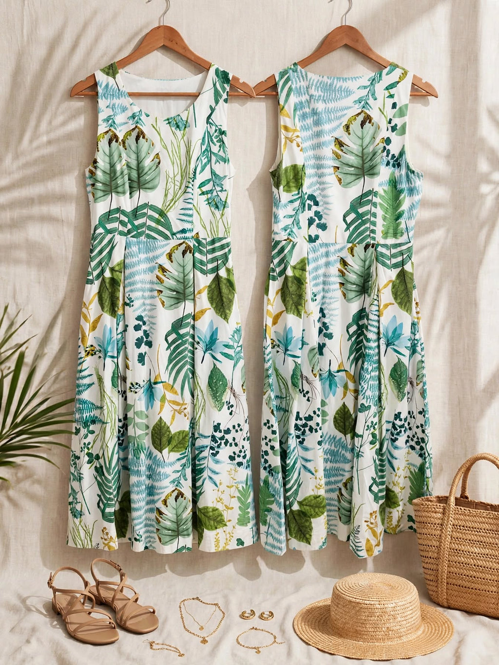 Poetry White Tropical Botanical Leaf Midi Dress - Size 8