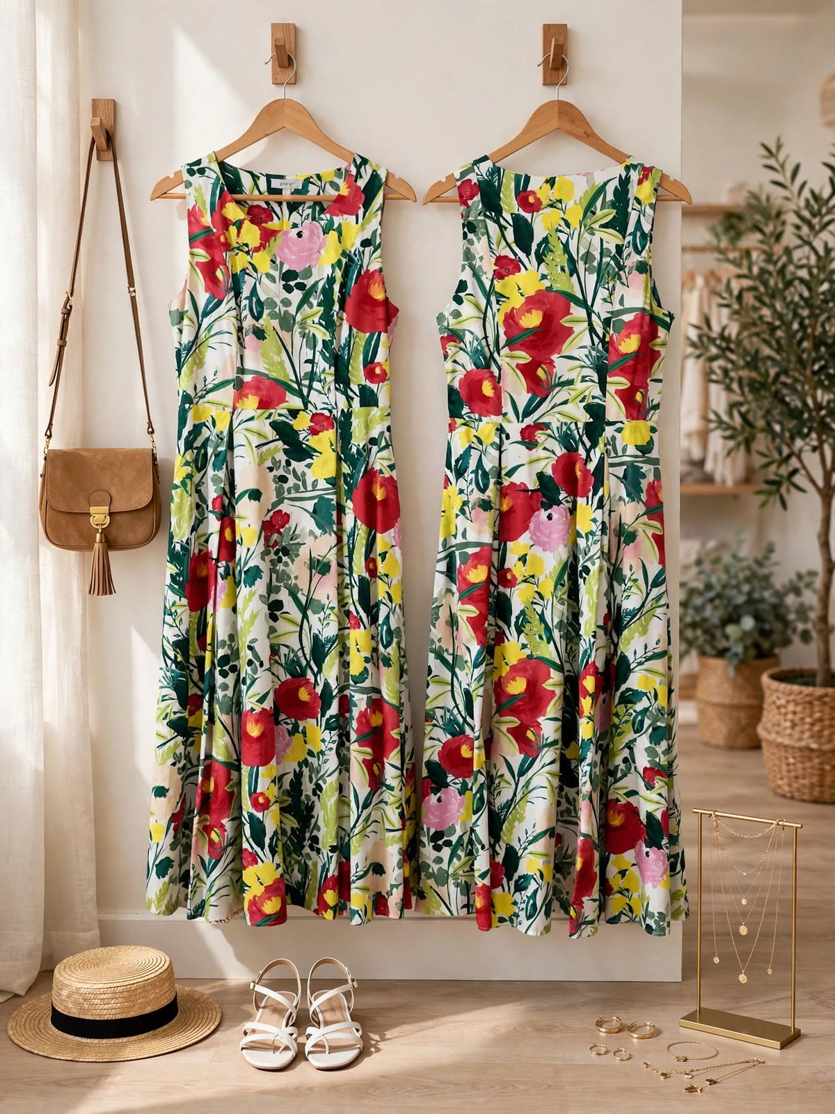 Poetry White Red Yellow Floral Garden Midi Dress - Size 8