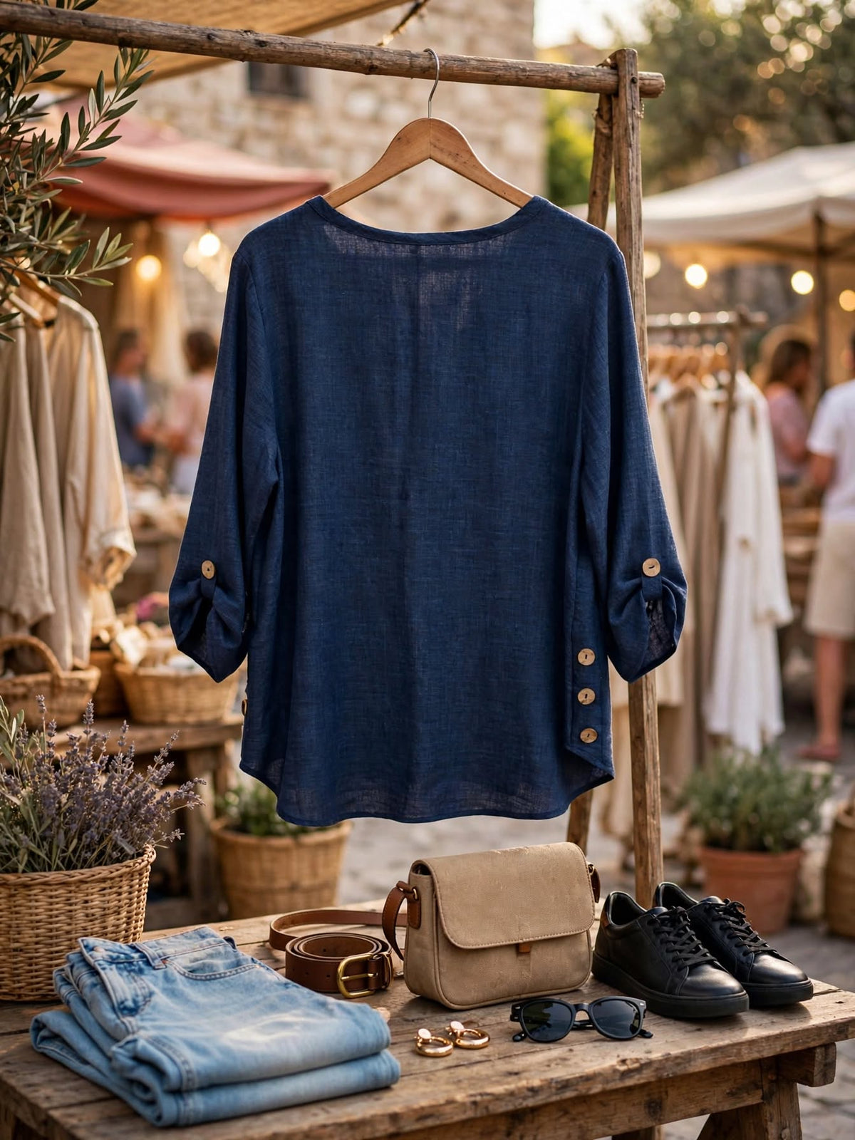 Milady's Navy Linen Blouse - Size 16/40