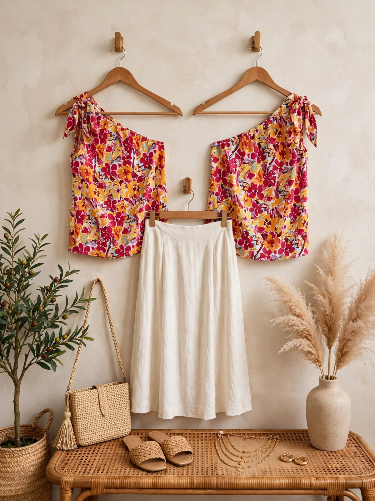 Floral Summer Festival One-Shoulder Tie Blouse - Size 36