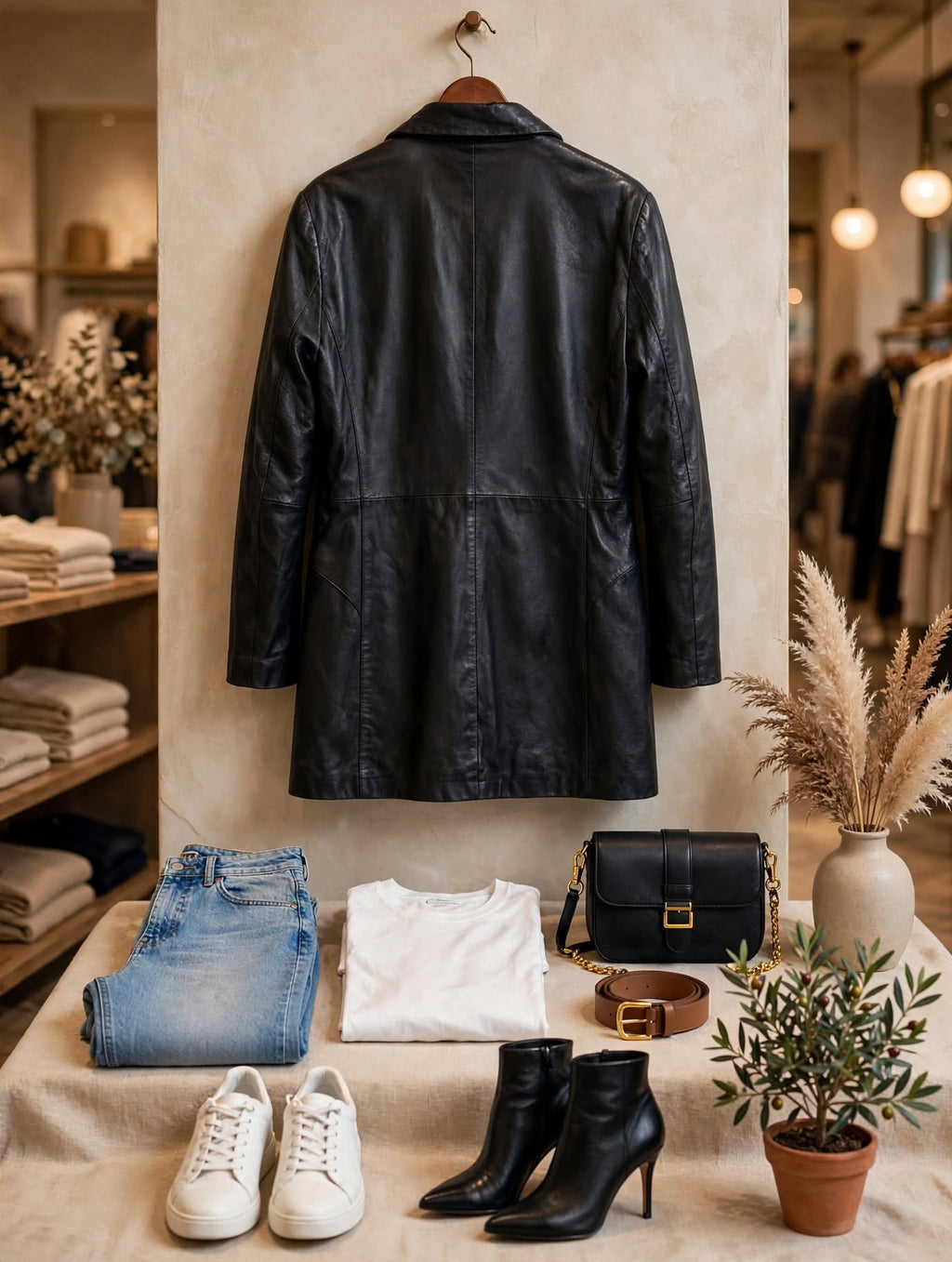 Truworths Black  Leather Long Blazer Coat - Size 38