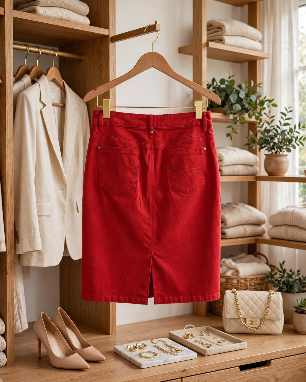 Woolworths Red Denim Skirt - Size 16