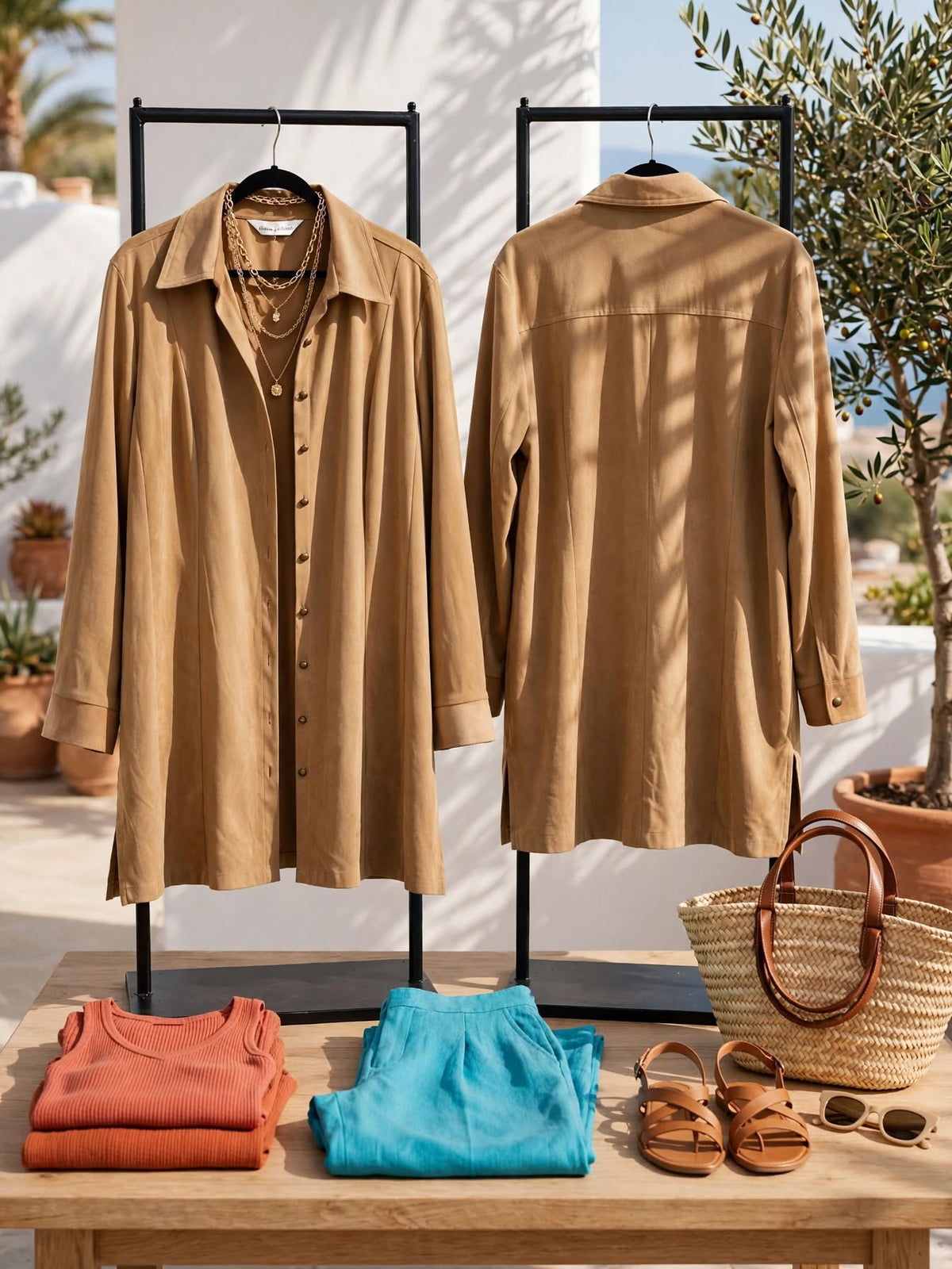 Donna Claire Camel Faux Suede Longline Shirt Jacket - Size 22