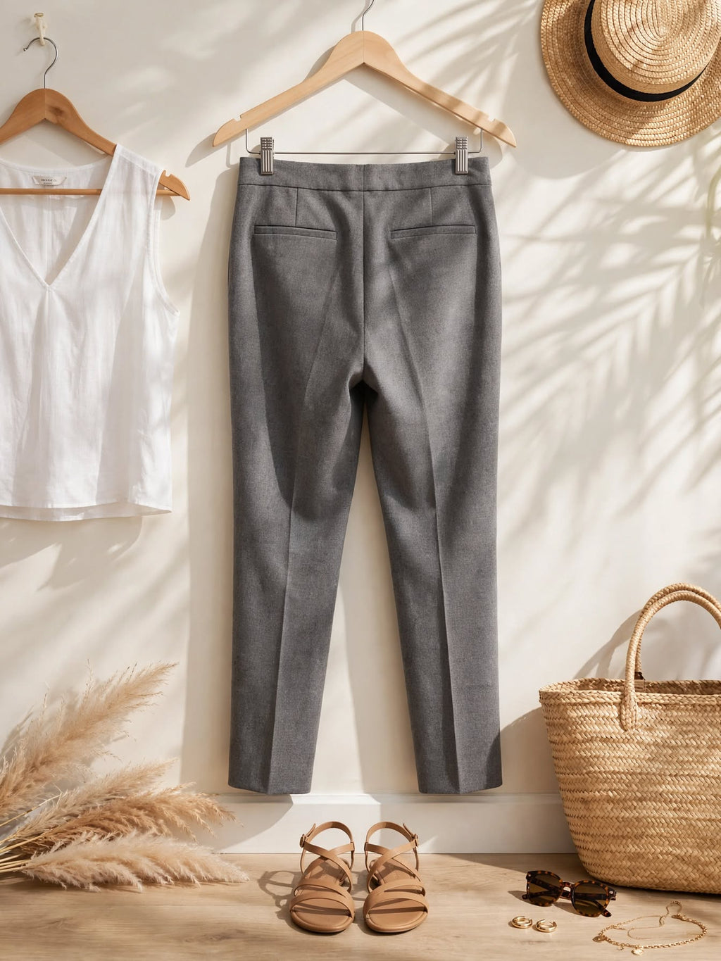 Woolworths Heather Grey Tailored Straight Leg Trousers - Size 16
