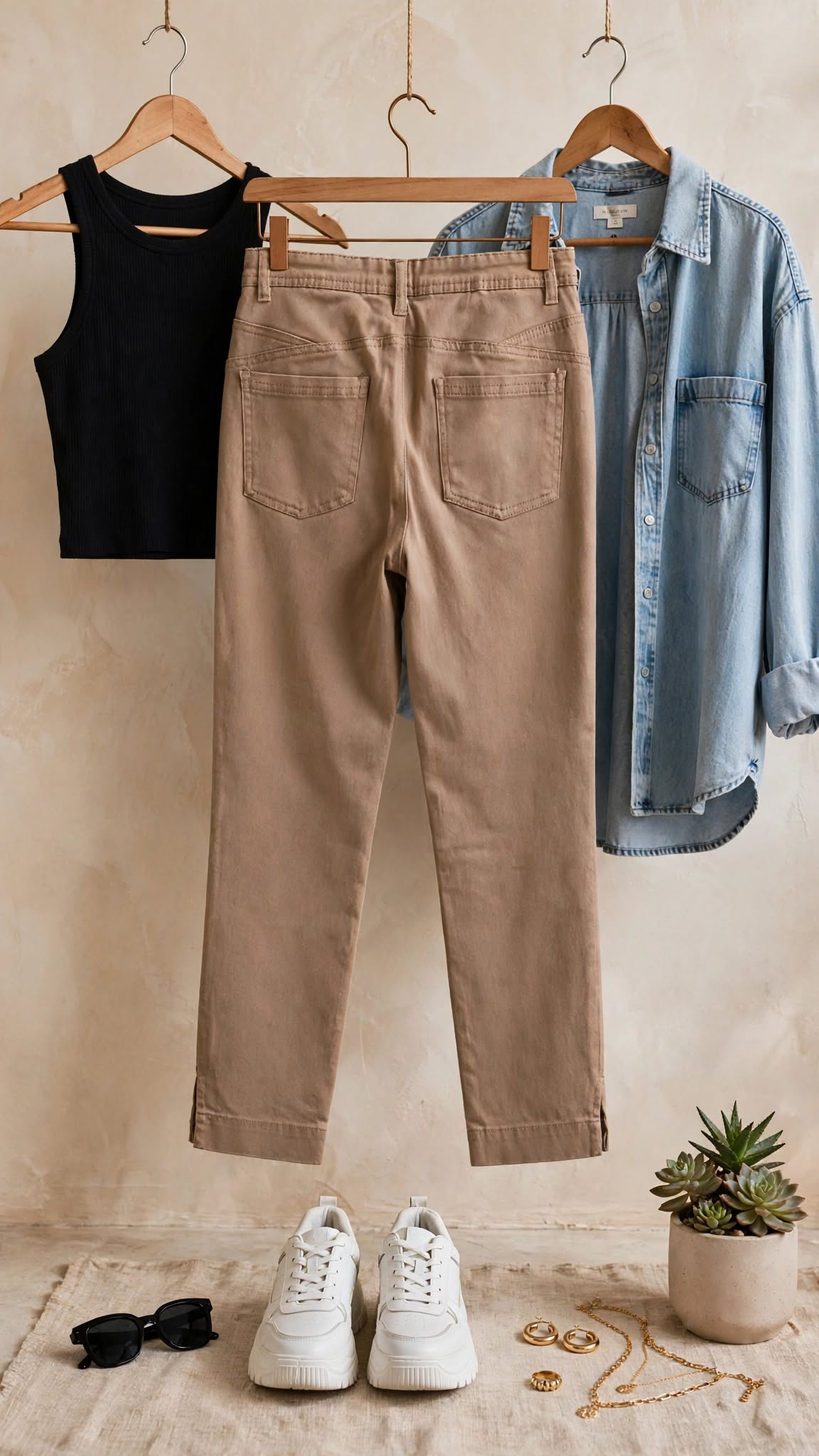 Taupe Straight Leg Crop Chinos with Ankle Slits - Size 6