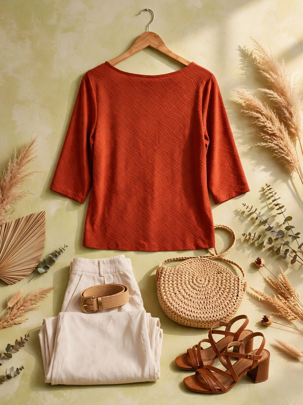 Avenue Burnt Orange Textured Boat Neck Blouse - Size XL