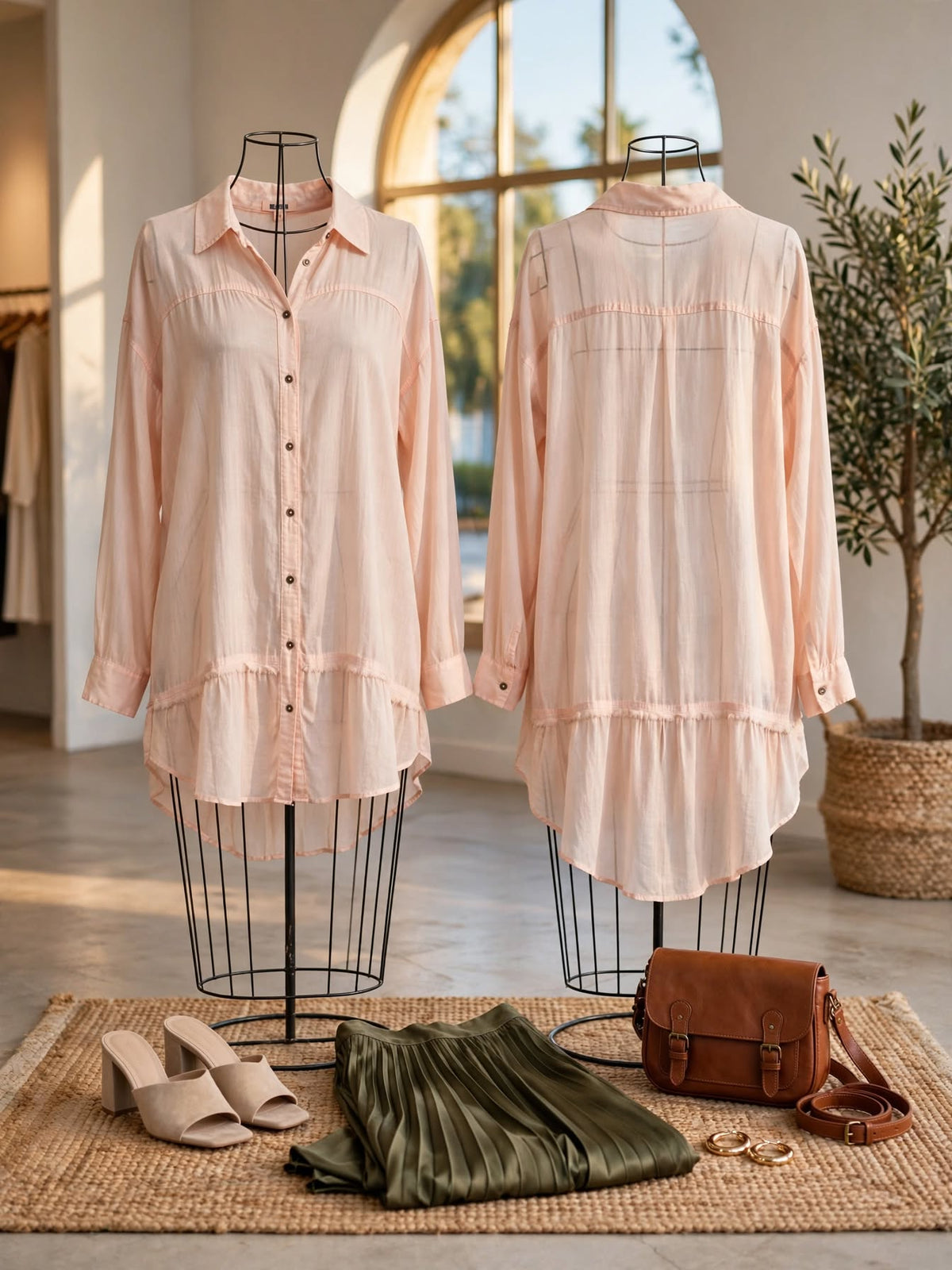 Woolworths Blush Peach Cotton Gauze Shirt - Size 14