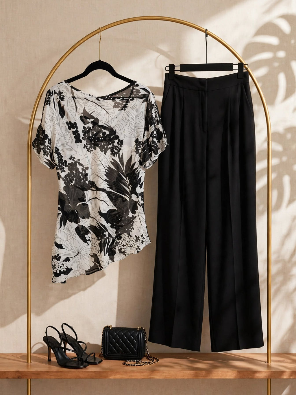 Fashion Express Black & White Tropical Floral Sheer Blouse - Size 14