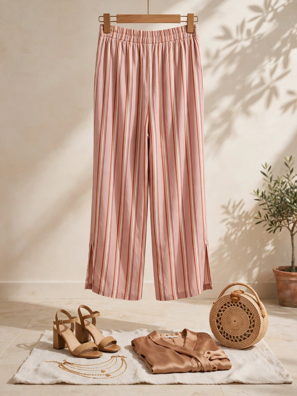 REAL Women Dusty Pink Striped Palazzo Pants - Size XL