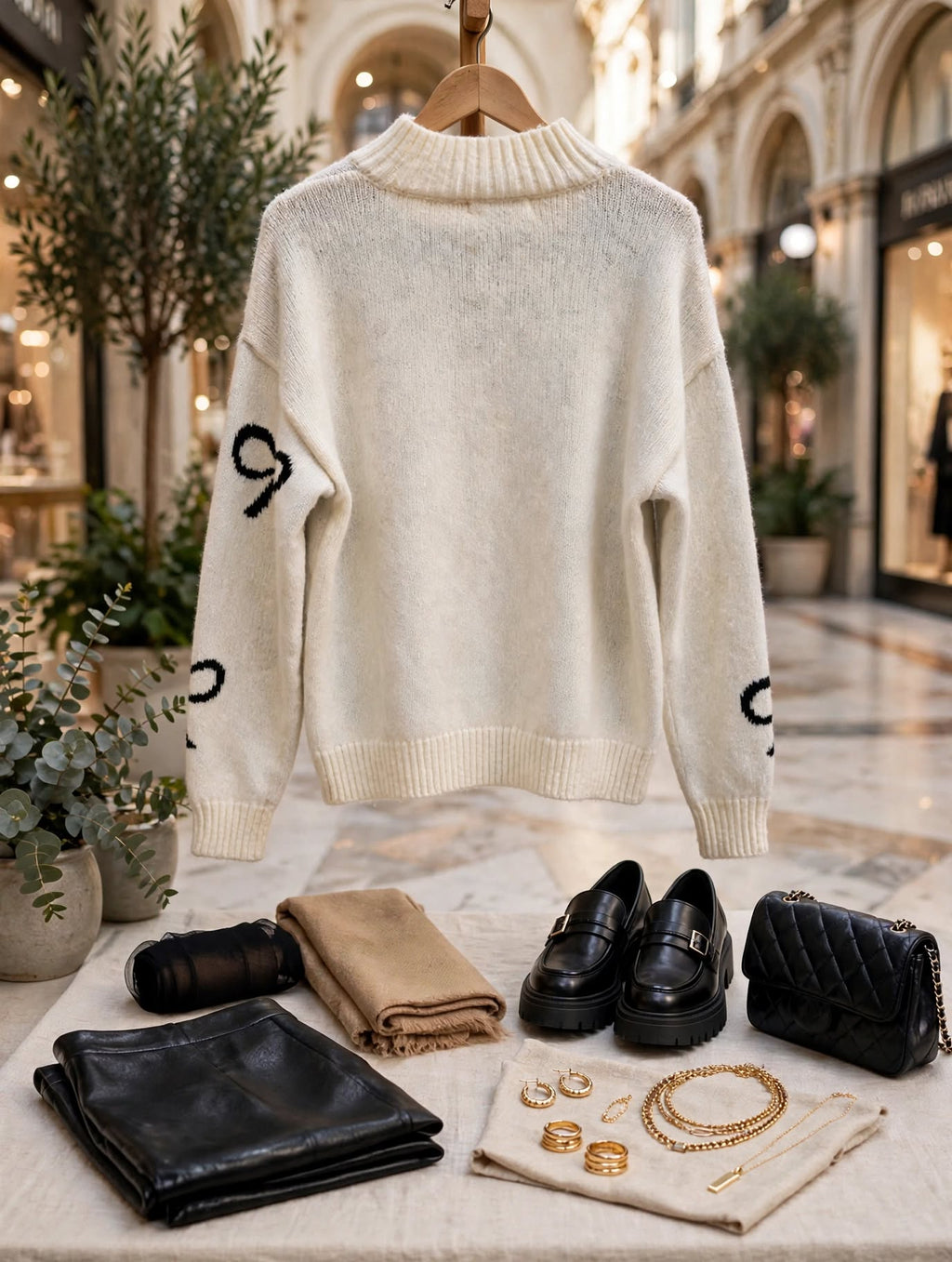 REAL Women Cream & Black Bow Knit Jersey - Size XS