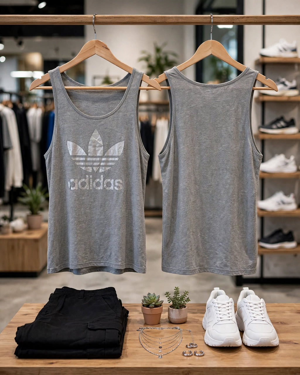 Adidas Originals Grey Trefoil Tank Vest - Size Medium