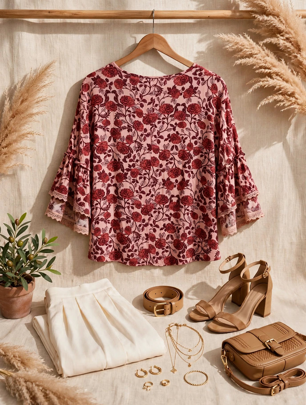 Oakridge Dusty Pink Floral Boho Blouse - Size Small