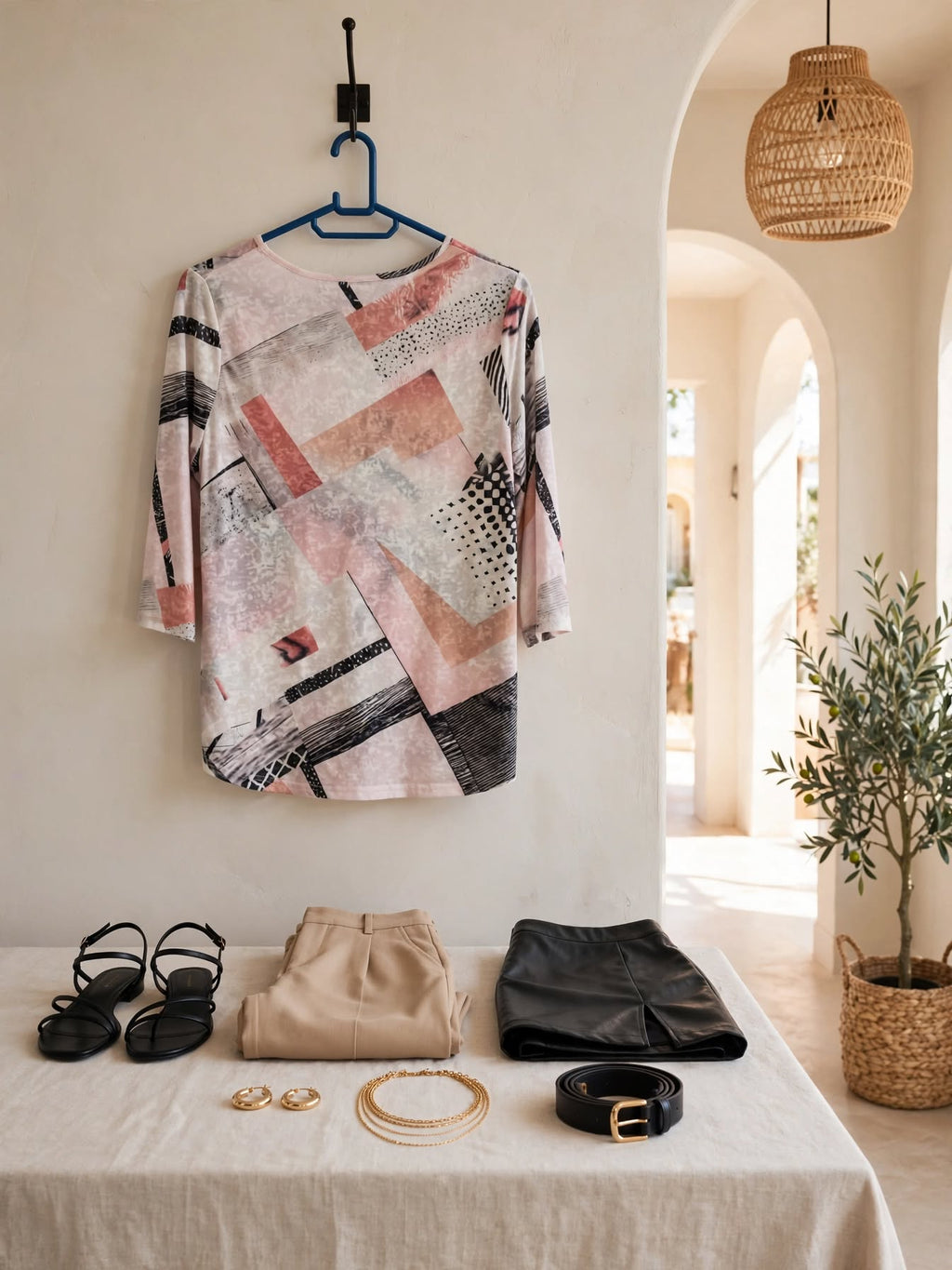 Miladys Abstract Blush Geometric Blouse - Size Small