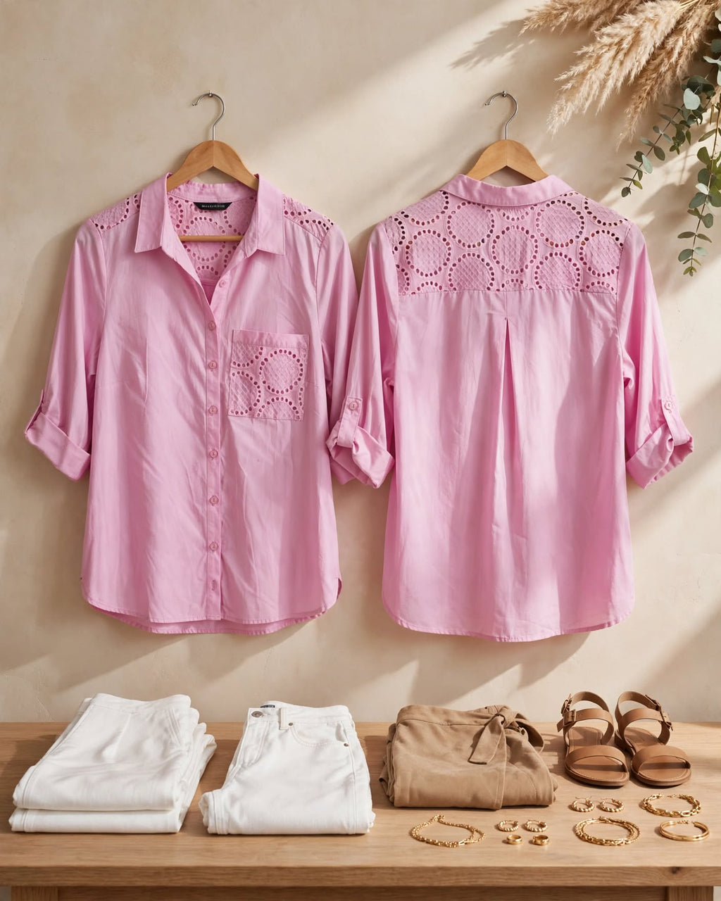 Miladys Pink Broderie Eyelet Cotton Blouse - Size 12 / 36
