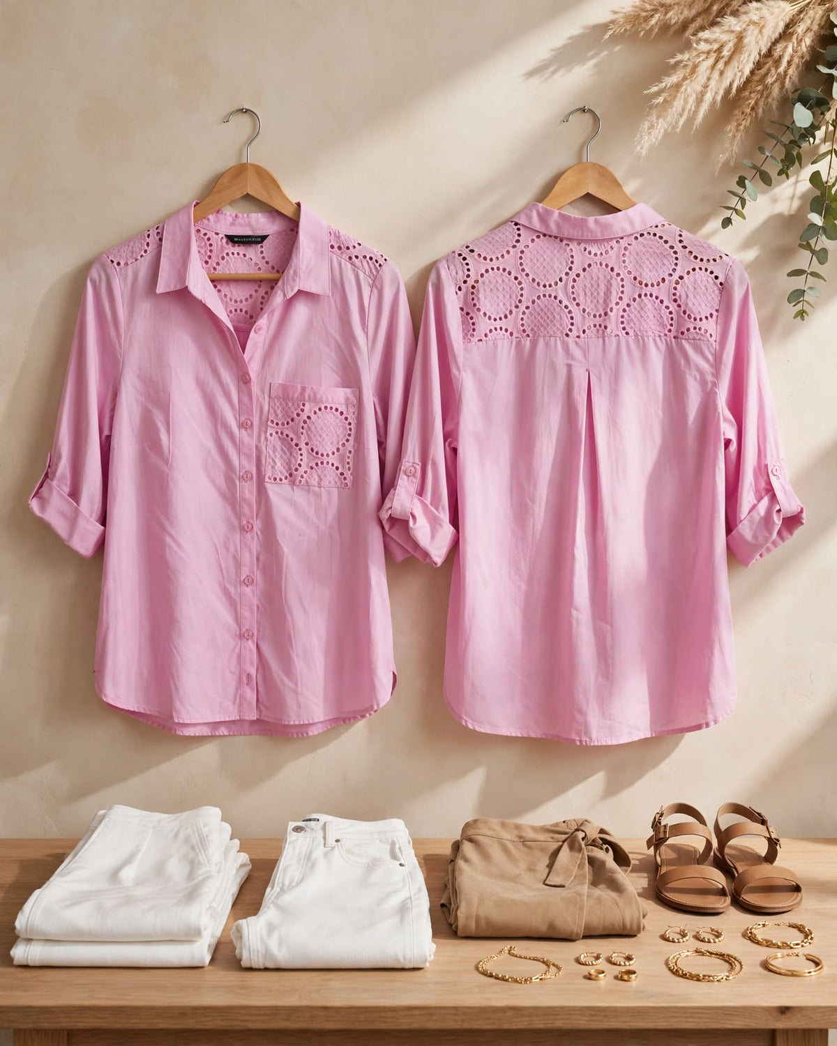 Miladys Pink Broderie Eyelet Cotton Blouse - Size 12 / 36