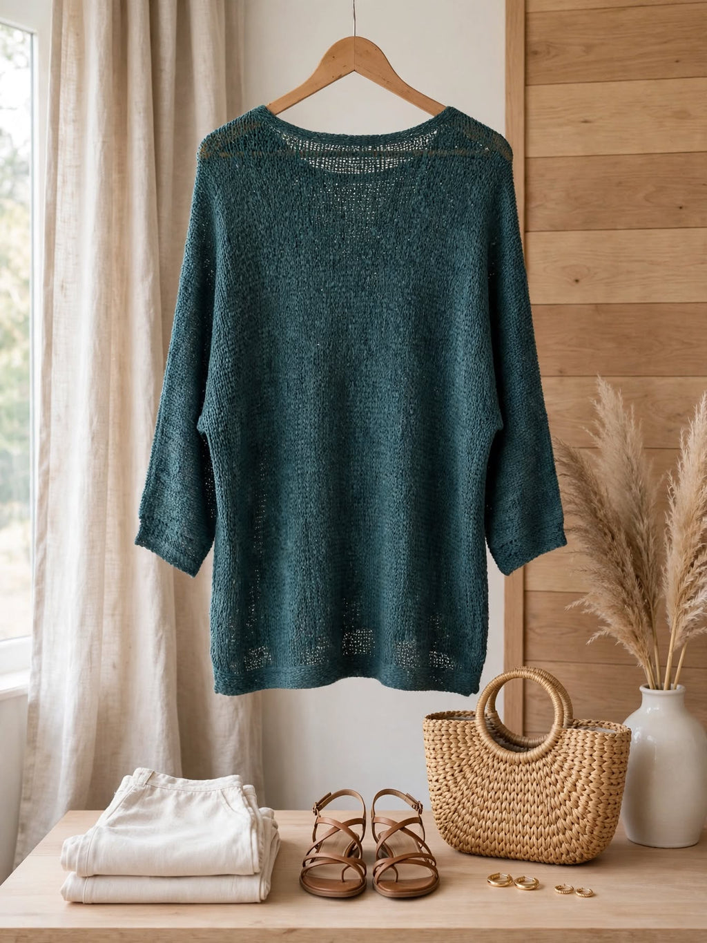 David Jones Teal Loose-Knit Oversized Sweater - Size Large